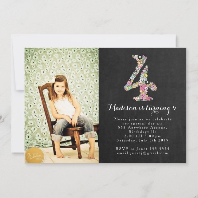 Chalkboard Girls 4th Birthday Party Invitation (Front)