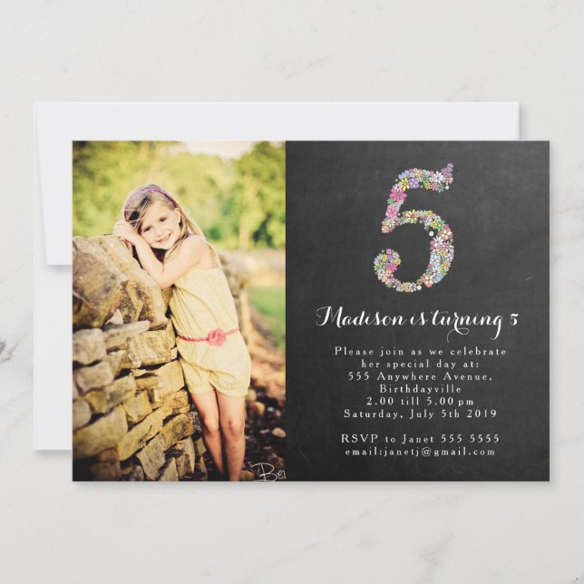 Chalkboard Girls Floral 5e anniversaire Invitation (Devant)