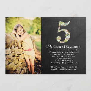 Chalkboard Girls Floral 5th Birthday Party Invite