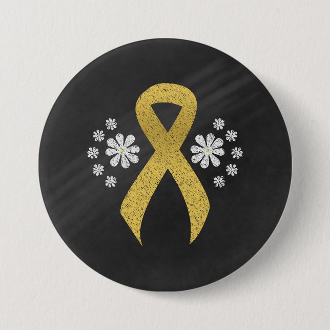 Chalkboard Gold Awareness Ribbon 3 Inch Round Button (Front)
