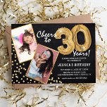 Chalkboard Gold Balloons 2 Photo 30th Birthday Invitation<br><div class="desc">Celebrating turning 30! These invites allow you to upload a before and after photograph of the birthday man or woman in a gold frame, with the title 'Cheers to 30 Years!'. Featuring a rustic chalkboard background, gold number helium balloons, faux gold glitter flecks and a simple birthday party template that...</div>