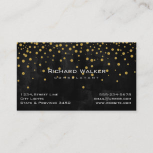 Chalkboard Gold Confetti Professional Black Business Card