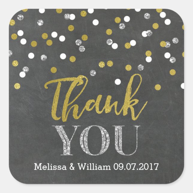 Chalkboard Gold Confetti Wedding Favour Tags (Front)