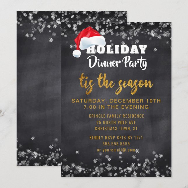 Chalkboard Gold Dinner Party Invitation (Devant / Derrière)