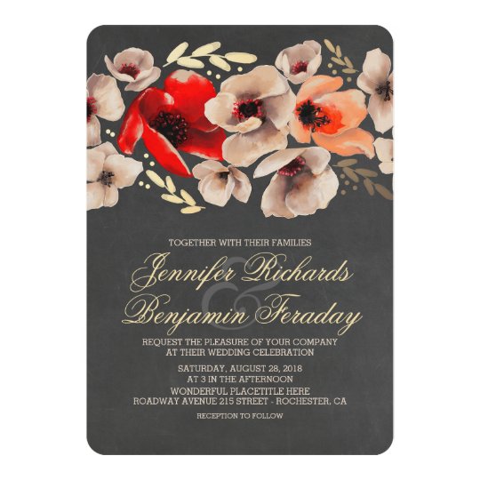 Chalkboard Gold Floral Rustic Wedding Card