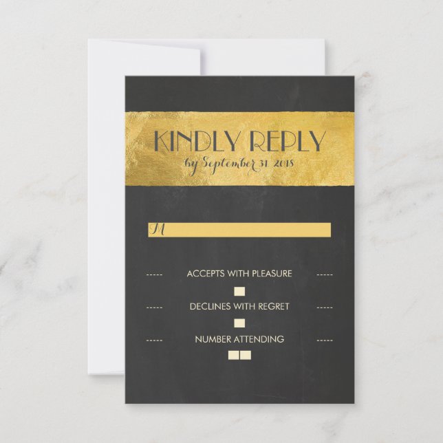 Chalkboard gold foil wedding RSVP cards (Front)