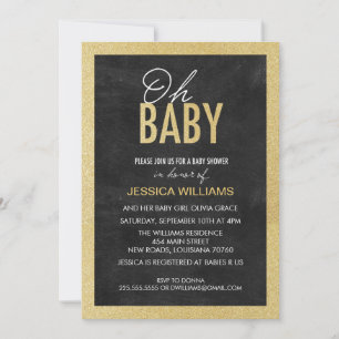 Chalkboard & Gold Glitter Baby Shower Invitations