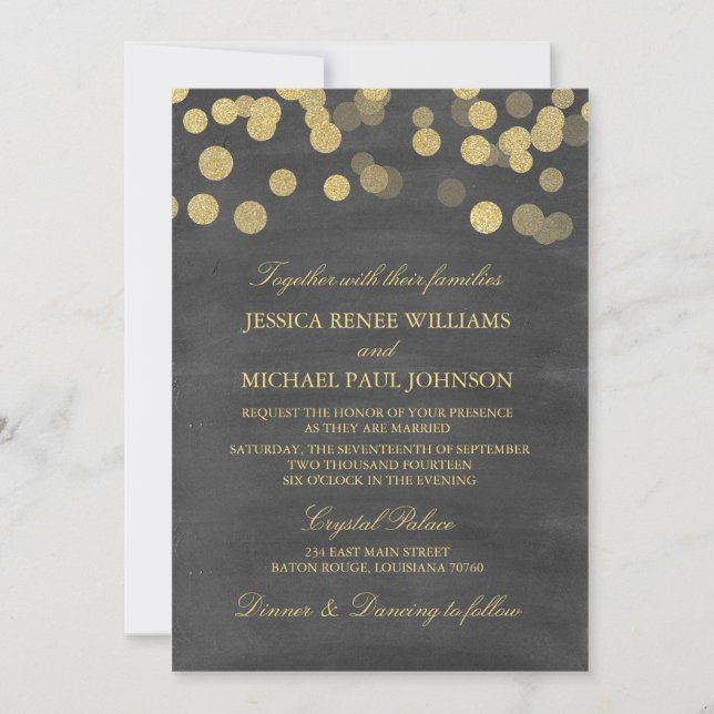Chalkboard Gold Glitter Wedding Invitations (Front)