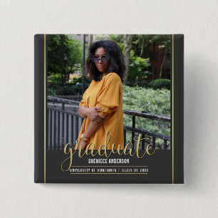 Chalkboard & Gold Graduation Custom Photo 2 Inch Square Button