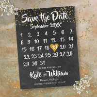 Chalkboard Gold Love Heart Calendar Save the Date