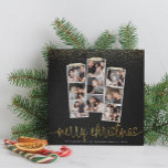 Chalkboard & Gold Merry Christmas Holiday Photo Card<br><div class="desc">It's the most wonderful time of the year! This modern holiday photo card features three photo strips of three photos each, with faux gold & white washi tape. Below, it reads "merry christmas" in a hand-lettered script with your family name and the year. At the top, there is faux gold...</div>