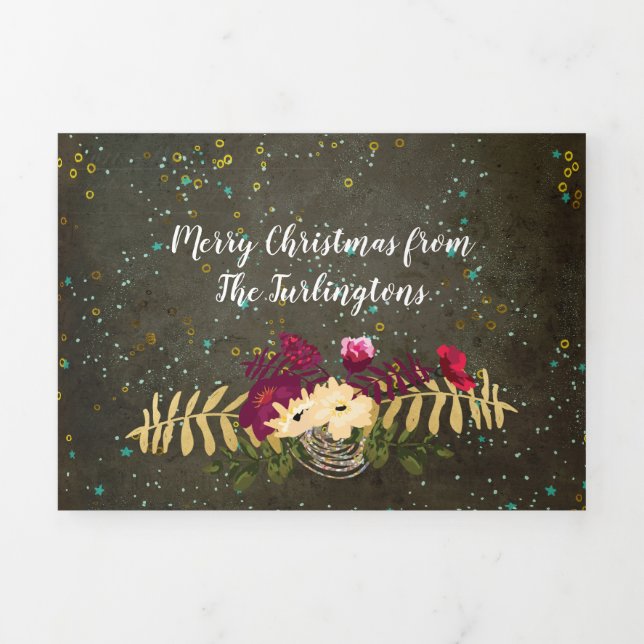Chalkboard Gold Silver Stars Constellation Sky Tri-Fold Holiday Card (Cover)