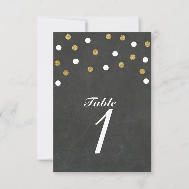 Chalkboard Gold & White Confetti Table Number Card (Back)