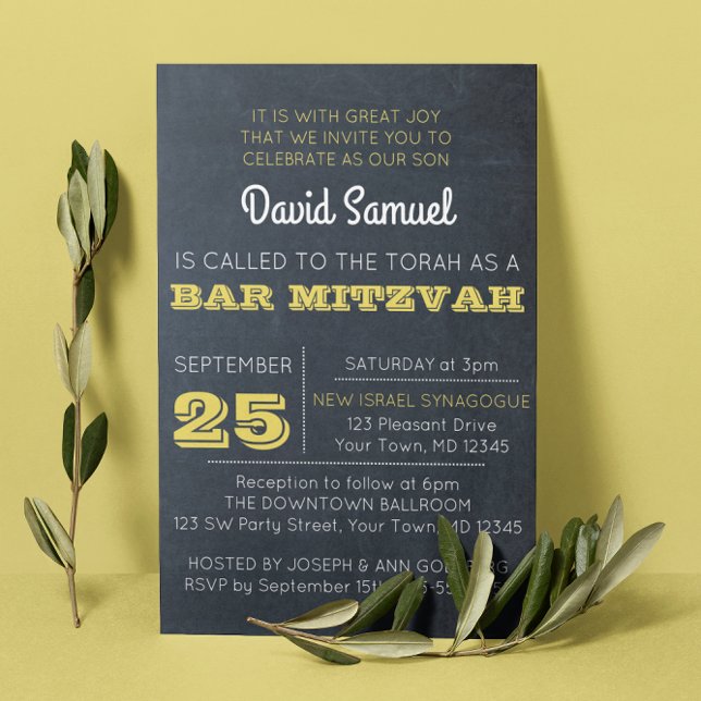 Chalkboard Golden Bar Mitzvah Invitation (Créateur téléchargé)