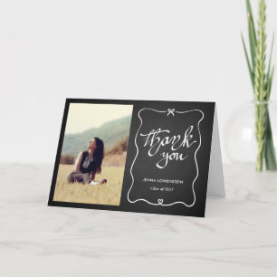 Chalkboard Graduate Thank You Cute Bow Photo Card