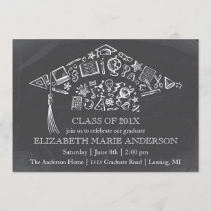 Chalkboard Graduation Cap Invitation