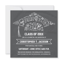 Chalkboard Graduation Cap Invitation with Photo