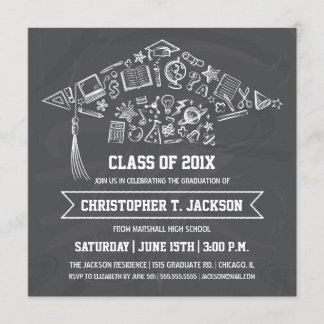 Chalkboard Graduation Cap Invitation with Photo