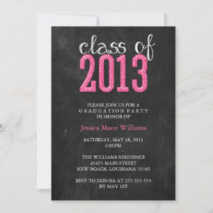 Chalkboard Graduation Party   Glitter Invitation