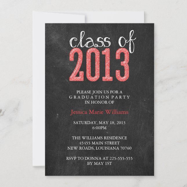 Chalkboard Graduation Party | Glitter Invitation (Front)