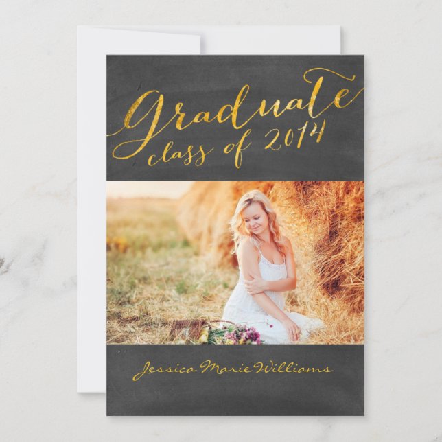 Chalkboard Graduation Party | Gold Foil Invitation (Front)