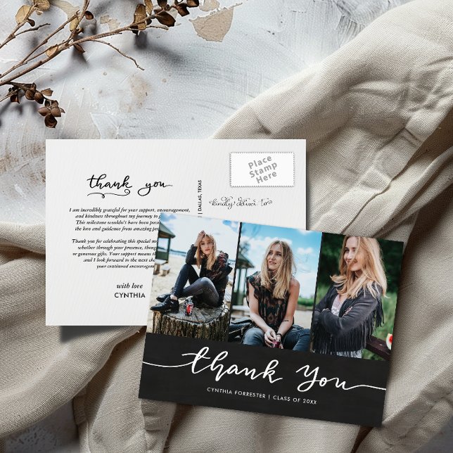 Chalkboard Graduation Thank You Script Photo Postcard (Creator Uploaded)