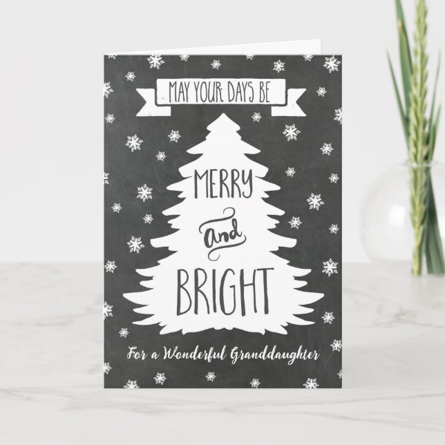 Chalkboard Granddaughter Merry Christmas Card (Front)