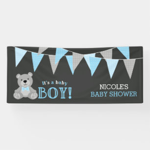 Chalkboard Gray Teddy Bear Boy Baby Shower Banner