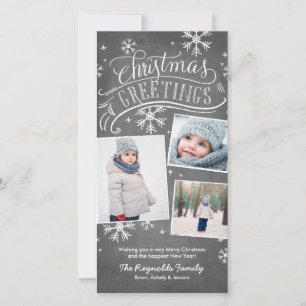 Chalkboard Greetings 3-Photo Snowflake Holiday Card
