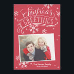 Chalkboard Greetings Collection Invitation<br><div class="desc">This photo holiday card features hand lettered and calligraphy artwork on a festive red background with snowflakes.</div>