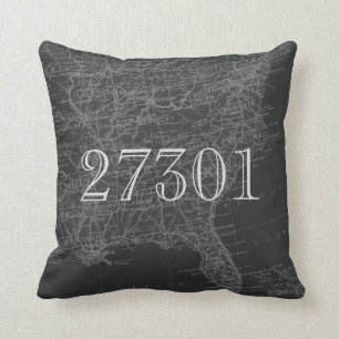 Chalkboard Grey Eastern US Map Zip Code Pillow