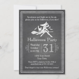 Chalkboard Halloween Witch Invitation