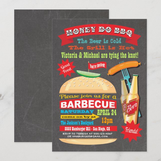 Chalkboard Hamburger Honey Do BBQ Invitation (Front/Back)