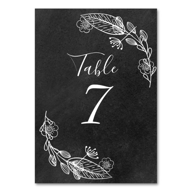 Chalkboard Hand-drawn Floral Garland Table Number (Front)