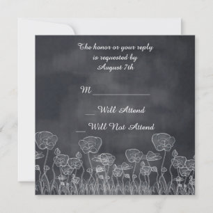 Chalkboard Hand Drawn Poppy Wedding R.S.V.P. Invitation