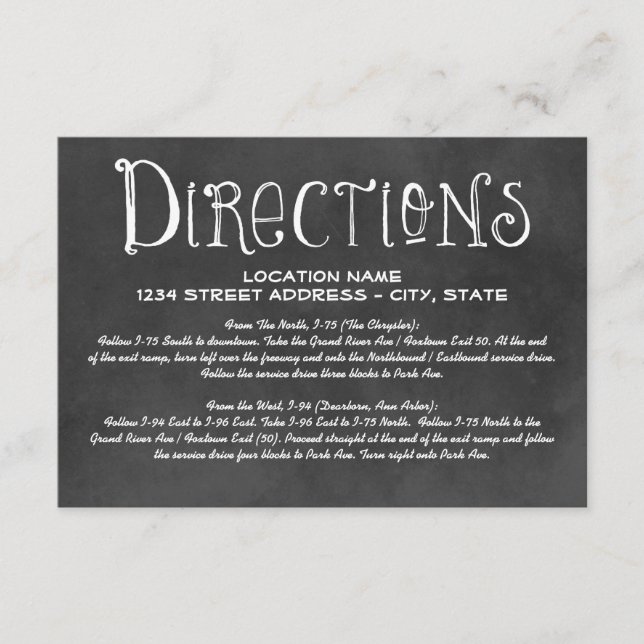 Chalkboard Hand Lettered Wedding Directions Enclosure Card (Front)