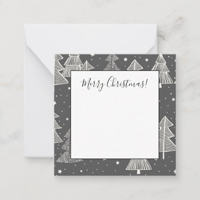 Chalkboard Handdrawn Christmas Trees Snowing Card (Front)