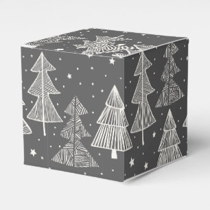 Chalkboard Handdrawn Christmas Trees Snowing Favor Box