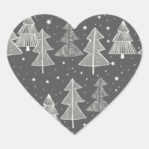 Chalkboard Handdrawn Christmas Trees Snowing Heart Sticker
