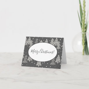 Chalkboard Handdrawn Christmas Trees Snowing Note Card