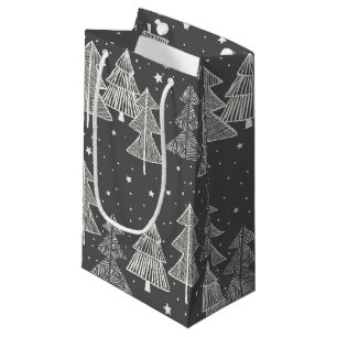 Chalkboard Handdrawn Christmas Trees Snowing Small Gift Bag