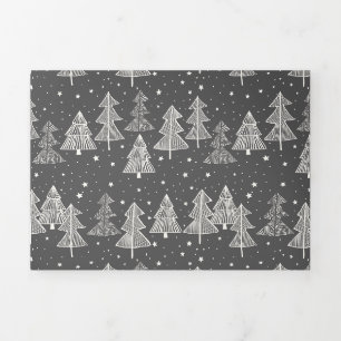 Chalkboard Handdrawn Christmas Trees Snowing Tri-Fold Holiday Card