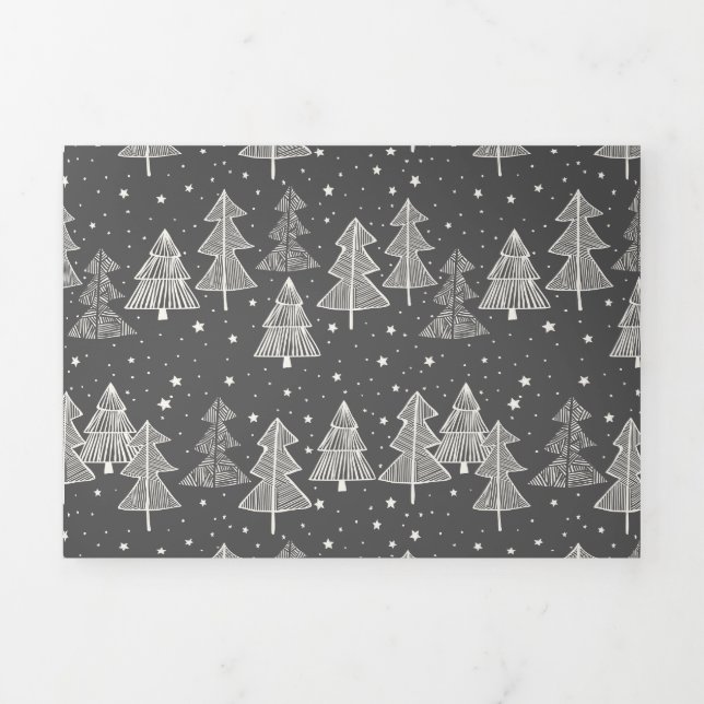 Chalkboard Handdrawn Christmas Trees Snowing Tri-Fold Holiday Card (Cover)