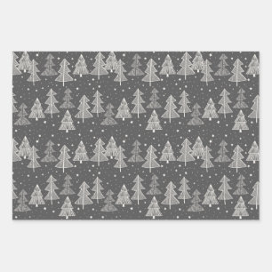 Chalkboard Handdrawn Christmas Trees Snowing Wrapping Paper Sheet