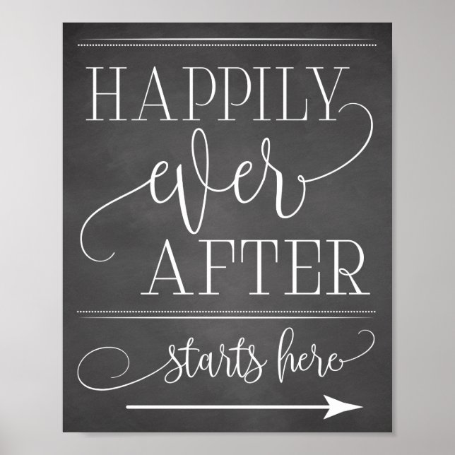 Chalkboard Happily Ever After Starts Here Sign (Front)
