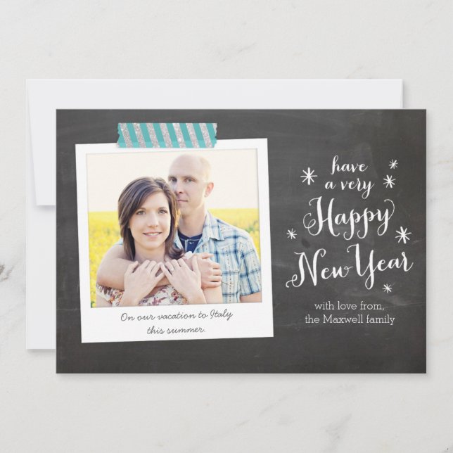 Chalkboard Happy New Year Photo Card (Front)