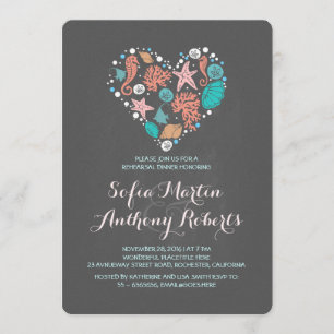 Chalkboard Heart Beach Rehearsal Dinner Invitation