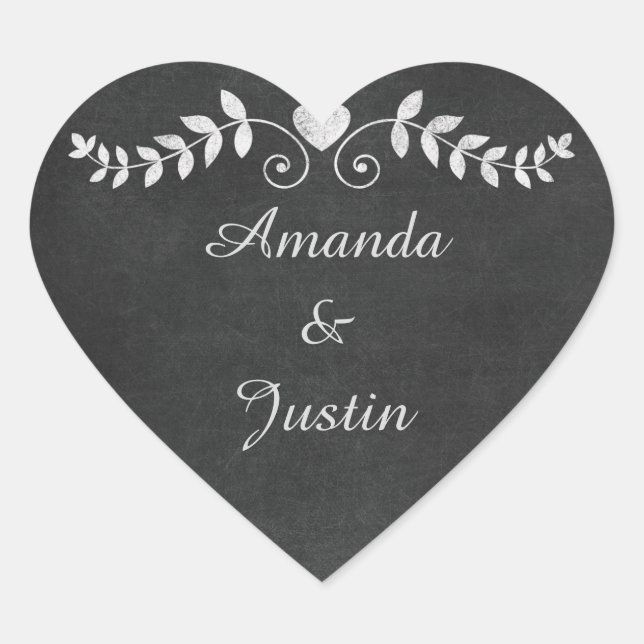 Chalkboard Heart Wedding Personalized Envelope Heart Sticker (Front)