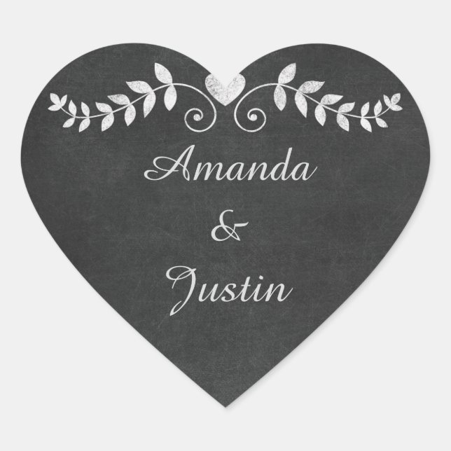 Chalkboard Heart Wedding Personalized Envelope Sticker (Front)