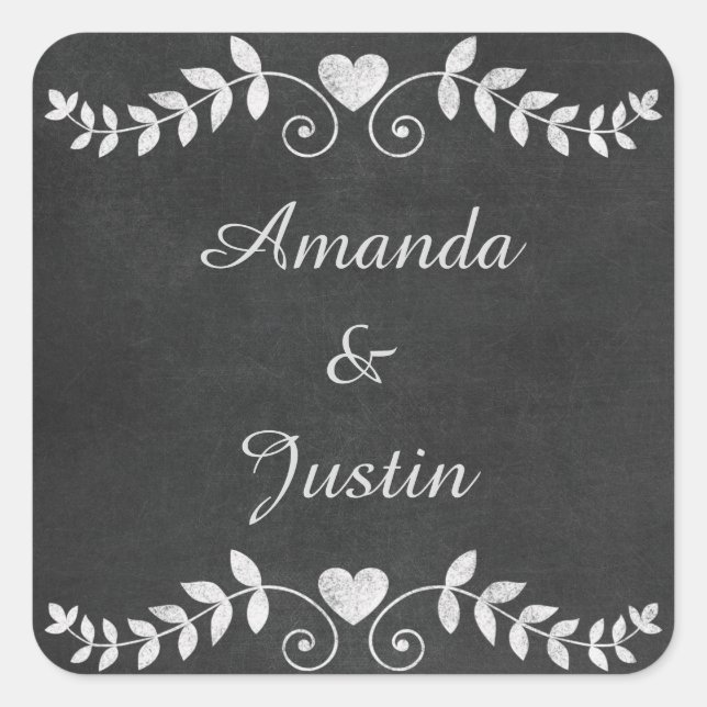 Chalkboard Heart Wedding Personalized Square Sticker (Front)